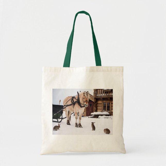 Bolsa Tote Coelhos de fazenda idílica da neve (Frente)