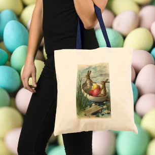 Bolsa Tote Coelhos de Páscoa Vintage em um Barco com Ovos de