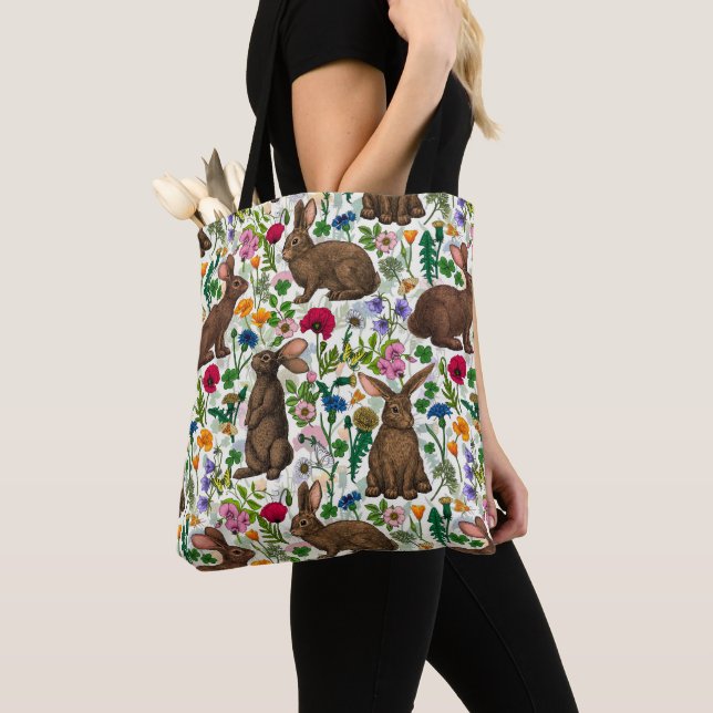 Bolsa Tote Coelhos e flores silvestres (Close Up)