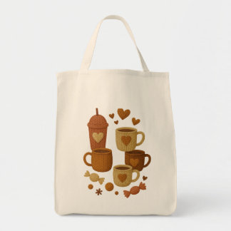 Bolsa Tote Coffee Valentine Day Love Knitted Hearts Hugs