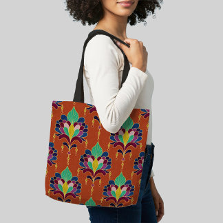 Bolsa Tote Cognac and Gold Art Deco Floral Ornament