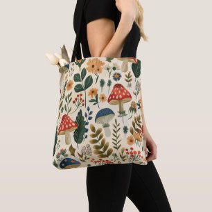 Bolsa Tote Cogumelo Botânico Colorido Vintage