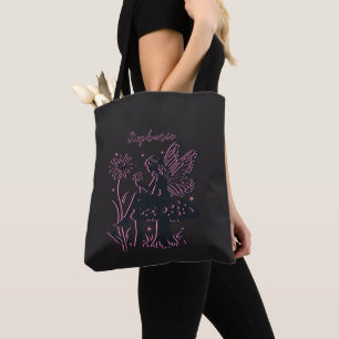 Bolsa Tote Cogumelo e Flor de Fada Fofo Preto e Rosa