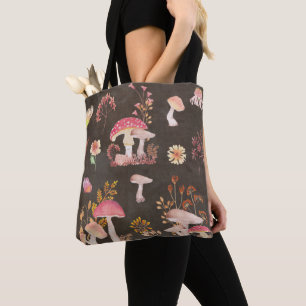 Bolsa Tote Cogumelos e flores silvestres