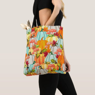 Bolsa Tote Cogumelos E Folhas De Cachorro Divertidos