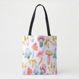 Bolsa Tote Cogumelos em Aquarela Pastel