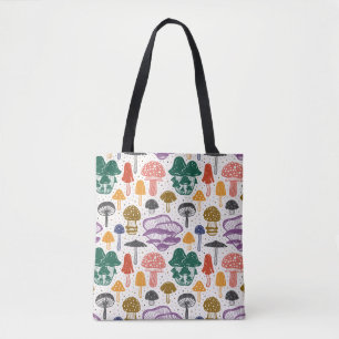 Bolsa Tote Cogumelos florestais. Padrão sem costura, textura