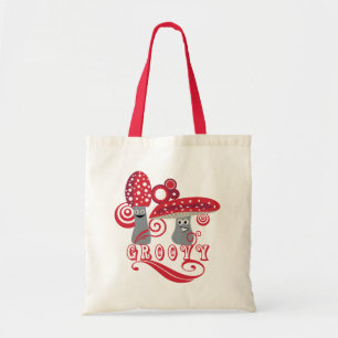 Bolsa Tote Cogumelos Groovy e do divertimento do vermelho
