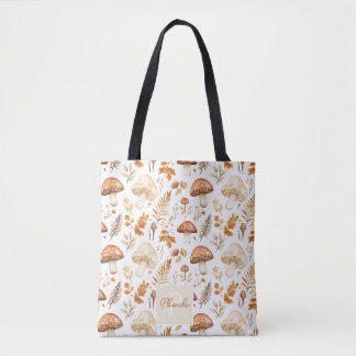 Bolsa Tote Cogumelos Personalizados Bonitos e Folhas Caem