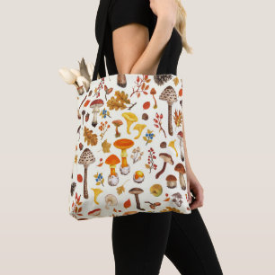 Bolsa Tote Cogumelos selvagens sobre a cor branca