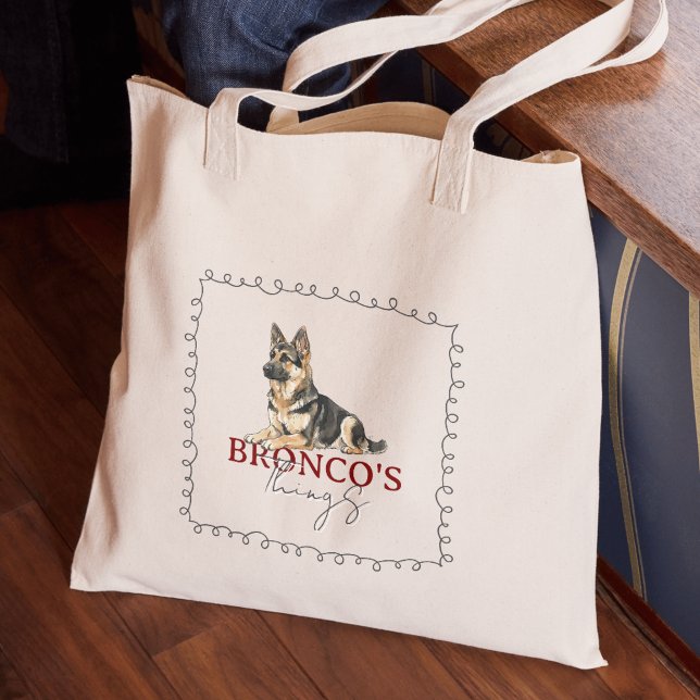 Bolsa Tote Coisas de Cachorro Portrait do German shepherd Per (Carry your new pet's favorite toys in this Custom German Shepherd Portrait Dog Things Tote Bag!)