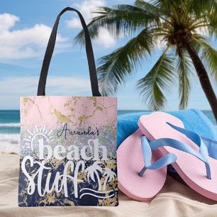Bolsa Tote Coisas de praia personalizadas com glitter e mármo