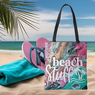 Bolsa Tote Coisas de praia personalizadas com mármore rosa e 