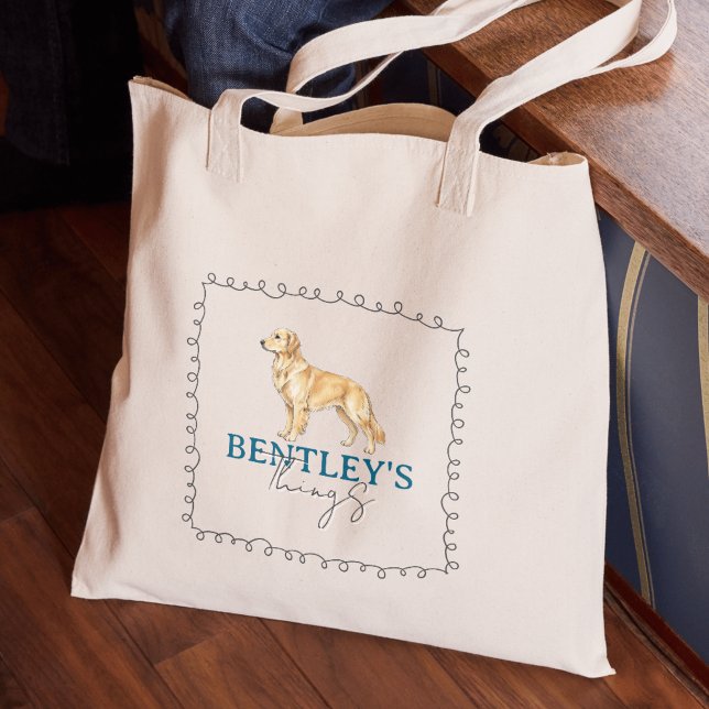 Bolsa Tote Coisas do Cachorro do Retrato do Retriever de Ouro (Carry your new pet's favorite toys in this Custom Golden Retriever Portrait Dog Things Tote Bag!)