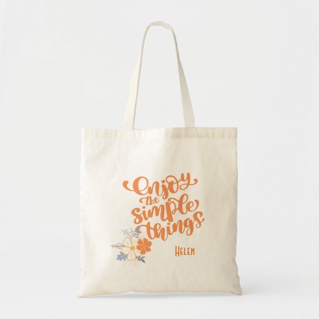 Bolsa Tote Coisas Simples Cinzas Laranja Flores Tote Bag (Frente)