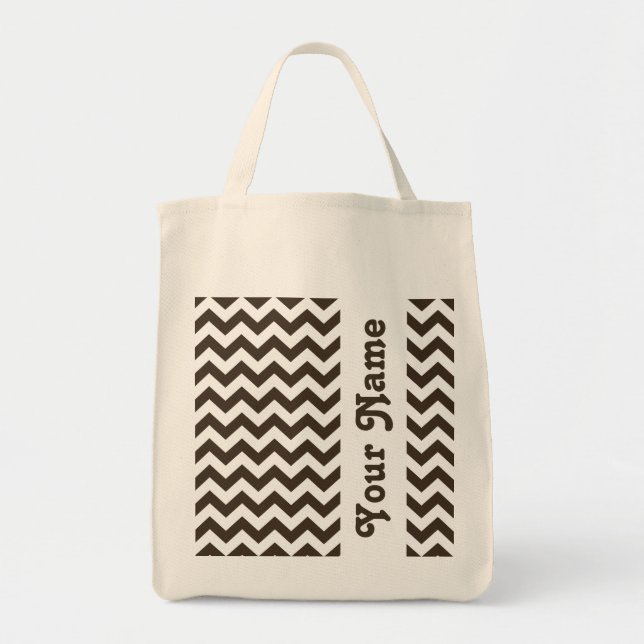 Bolsa Tote Cola Safari Chevron com nome personalizável (Frente)