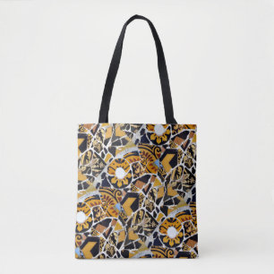 Bolsa Tote Colagem Artística de Azulejos Quebrados — Preto Az