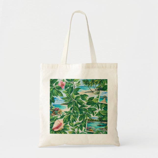 Bolsa Tote Colagem Botânico da Praia Tropical de Barbuda (Frente)