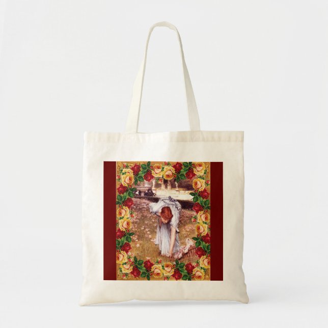 Bolsa Tote Colagem da safra Retro com rendas e flores (Frente)