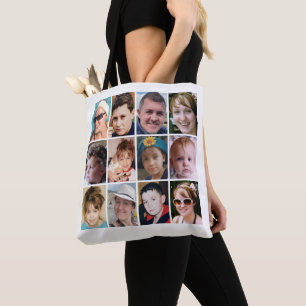Bolsa Tote colagem de 24 fotos branco