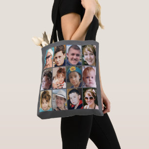 Bolsa Tote colagem de 24 fotos cinza