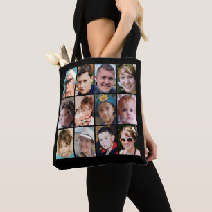 Bolsa Tote colagem de 24 fotos preto