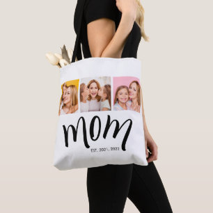 Bolsa Tote Colagem de 3 Fotos Mãe Est Elegante Presente Práti