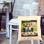 Bolsa Tote Colagem de 5 fotos com tira e texto da foto do<br><div class="desc">Esta sacola feita sob encomenda é imprimida com seus fotos favoritas e texto feito sob encomenda. O modelo está pronto setup para que você adicione acima a 5 fotos e a seu nome de família no texto superior e feito sob encomenda na parte inferior. O fraseio da amostra lê "a...</div>