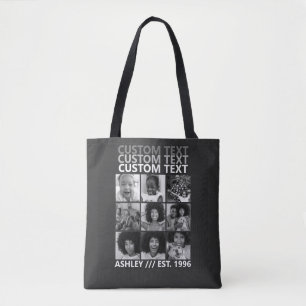 Bolsa Tote Colagem de 9 Fotos Personalizadas Vintage