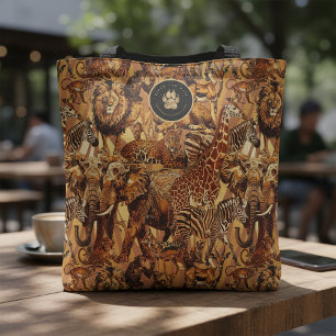 Bolsa Tote Colagem de Animais Selvagens Safari Despedida de S