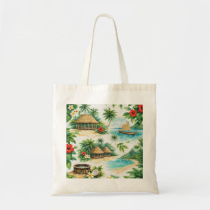 Bolsa Tote Colagem de Aquarela da Ilha Tropical de Samoa