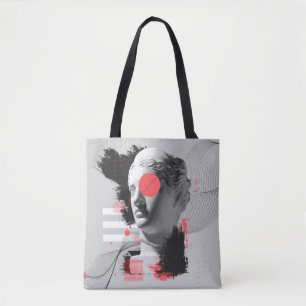 Bolsa Tote Colagem de arte contemporânea com cabeça de estátu