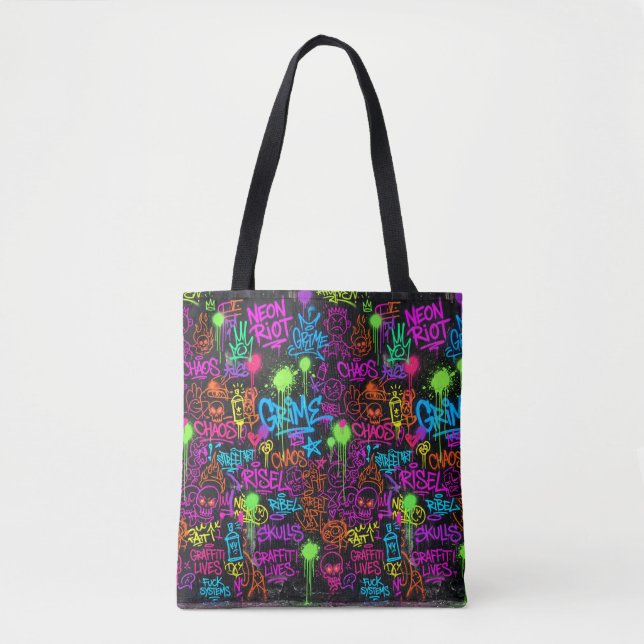 Bolsa Tote Colagem de Arte de Rua com Grafite Neon (Frente)