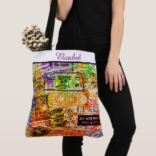 Bolsa Tote Colagem de carimbo personalizado