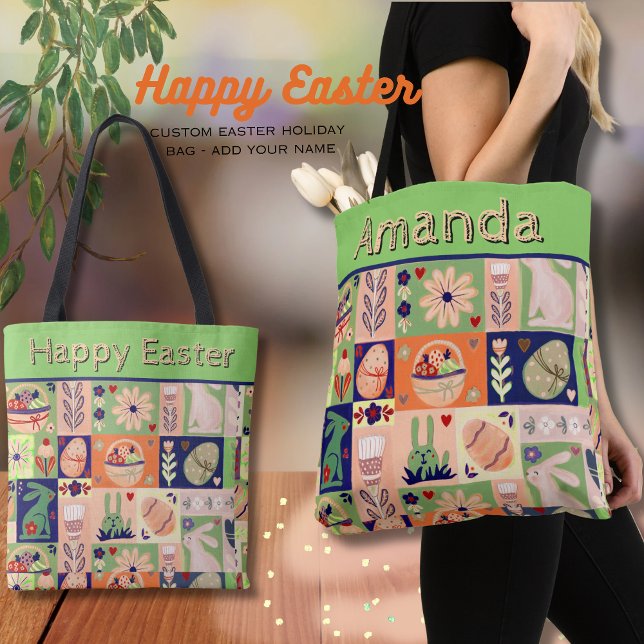 Bolsa Tote Colagem de Felz pascoa Personalizada Colorida (Custom Happy Easter Collage Colorful Tote Bag )