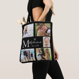 Bolsa Tote Colagem de Fotografias da Família Monograma Cinco