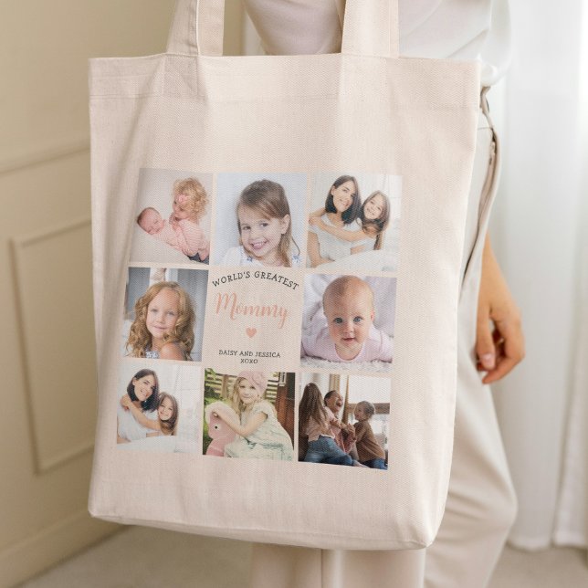 Bolsa Tote Colagem de Fotografias de Na moda da mamãe Coração (Criador carregado)