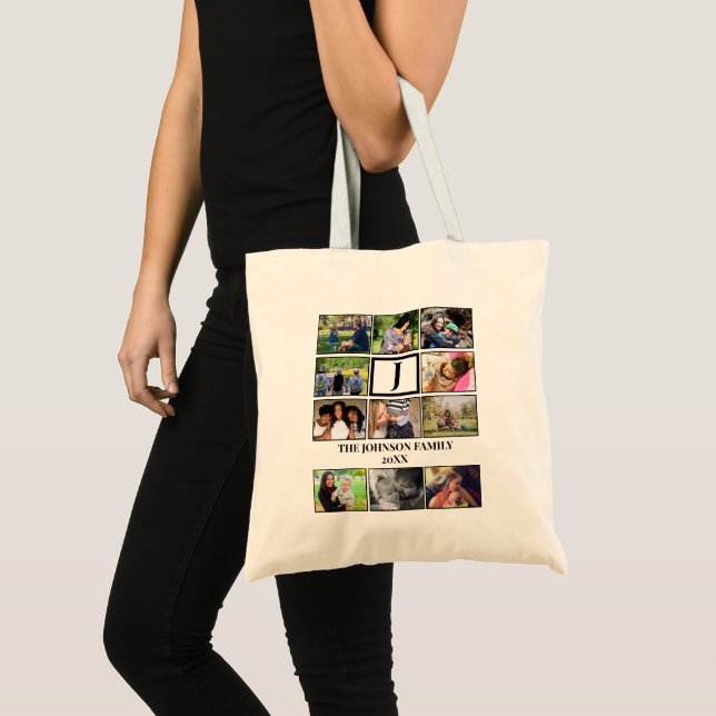 Bolsa Tote Colagem de Fotografias do Monograma 11 da Família  (Frente (produto))