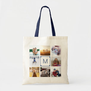 Bolsa Tote Colagem de Fotografias do Monograma 8 da Chave Gre
