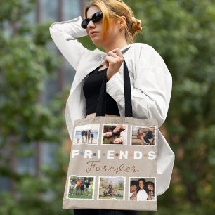 Bolsa Tote Colagem de Fotografias Moderna de Amigos Beige par