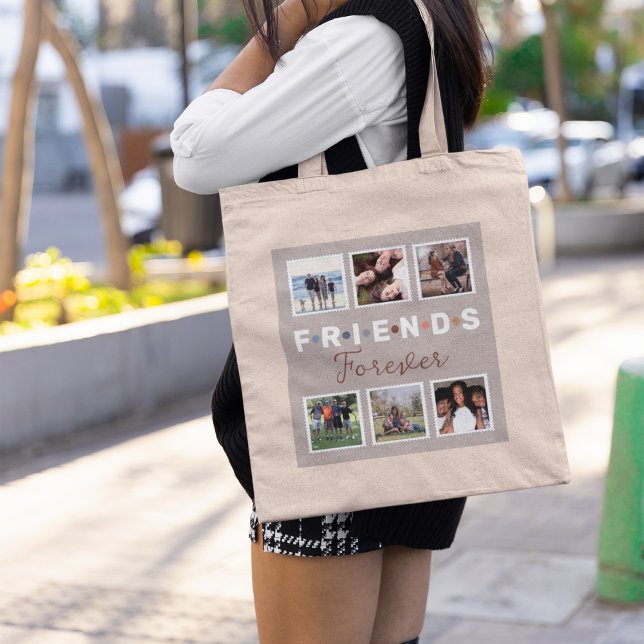 Bolsa Tote Colagem de Fotografias Moderna de Amigos Beige par (Criador carregado)