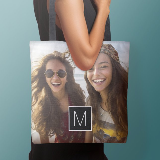 Bolsa Tote Colagem de Fotografias Monograma Personalizado Opc (Personalized tote bag with photos collage and text)
