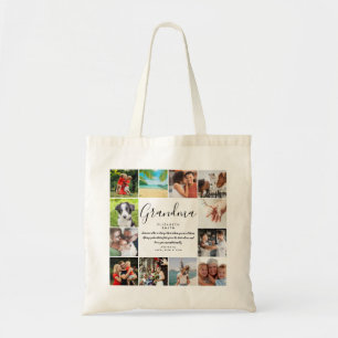 Bolsa Tote Colagem de Fotos 12 Citação da Vovó Script Moderno