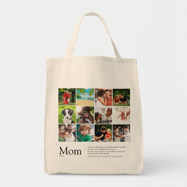 Bolsa Tote Colagem de Fotos 12 Moderna de Definição Mãe (Frente)