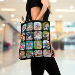 Bolsa Tote Colagem de Fotos 16 Imagens Arredondadas Pretas<br><div class="desc">Crie a sua própria bolsa de tote de colagem de fotos com este modelo fácil de usar para 16 fotos com cantos arredondados sobre um fundo preto na frente. O verso é uma cor preta sólida editável. DICA DE FOTO: Pré-recorte fotos em formas quadradas e/ou faça com que os assuntos...</div>