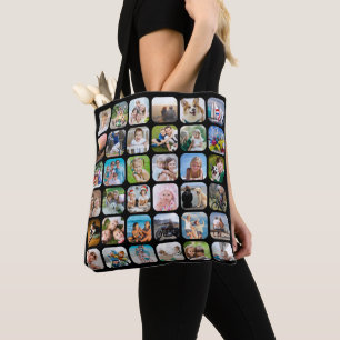 Bolsa Tote Colagem de Fotos 36 Imagens em Canto Arredondadas