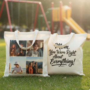 Bolsa Tote Colagem de Fotos 4 Brush Script Mãe Você Estava Ce