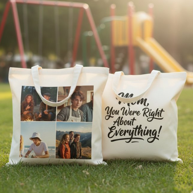 Bolsa Tote Colagem de Fotos 4 Brush Script Mãe Você Estava Ce (Criador carregado)