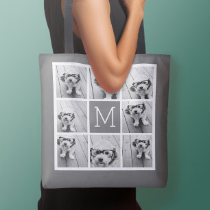 Bolsa Tote Colagem de Fotos 8 Monograma Personalizado Branco