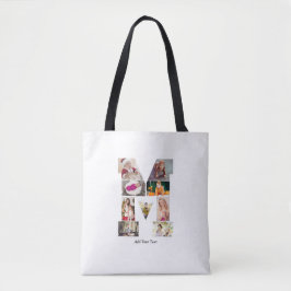 Bolsa Tote Colagem de Fotos com Letra M em Preto e Branco